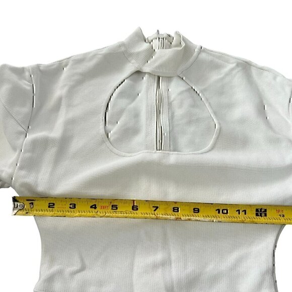 Herve Leger Paris Womens Dress XS White Short Sleeve Mock Neck Cut Out Rib Mini - Picture 10 of 12